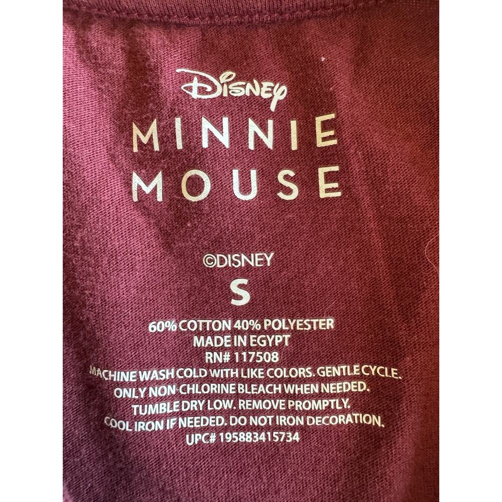 Disney Minnie Mouse Leopard Bow Graphic Tee Burgundy Size S - Picture 4 of 7